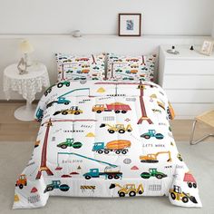 PRICES MAY VARY. Full-size construction vehicles bed set includes 1 comforter (79 by 90 inches) and 2 pillow cases (20 by 30 inches). Machine washable and tumble dryable at low temperature for easy care. Do not bleach. Soft Fabric - Our excavator comforter set with premium microfiber offers exceptional softness and breathability, which brings you excellent body feelings and creates a comfortable sleep for you. The material is weaved by complicated post-grinding process. Lightweight - This textur Set Construction, Construction Vehicle, Comforter Set, Kids Boys, Tractor, Bedding Set, Duvet, Room Decor, Trucks