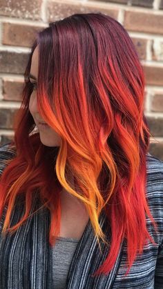 Fire Hair Color, Elumen Hair Color, Orange Ombre Hair, Goldwell Elumen, Color Melting Hair, Flame Hair, Vivid Hair