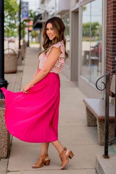 Basic Pleated Maxi Skirt - Betsey's Boutique Shop - Pleated Flared Mini Skirt In Feminine Style, Pleated Maxi Skirt For Night Out In Spring, Spring Flowy Pleated Maxi Skirt, Ruffled Midi Skirt Dress For Day Out, Pleated Full Skirt Dress For Day Out, Day Out Dress With Full Pleated Skirt, Midi Dress With Ruffled Skirt For Day Out, Relaxed Pleated Maxi Skirt For Night Out, Flowy Flared Pleated Skirt For Spring