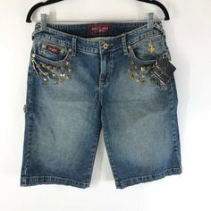 Baby Phat Womens Denim Shorts Carpenter Studded Vintage Y2k Stretch Size 9 New With Tags! Waist: 15" Hips: 19" Front Rise: 8.5" Inseam: 12.5" Comes From A Smoke Free Home. Feel Free To Ask Any Questions You May Have. Thanks For Looking! Y2k Jean Shorts With Pockets, Y2k Denim Blue Jean Shorts, Y2k Medium Wash Short Length Jeans, Y2k Style Medium Wash Jean Shorts, Y2k Mid-rise Medium Wash Shorts, Y2k Style Mid-rise Medium Wash Shorts, Y2k Mid-rise Medium Wash Jean Shorts, Y2k Medium Wash Mid-rise Jean Shorts, Womens Denim Shorts