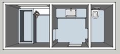 the bathroom is divided into three sections, with one toilet and two stalls in it