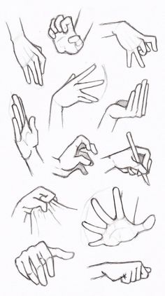 several different hands are shown in this drawing