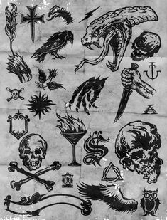 an old paper with various tattoos on it