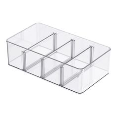 three clear plastic containers with metal handles