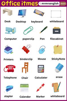 a poster with different types of office items