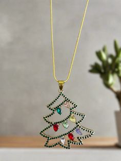 Christmas Bling-Tree Pendant on a Gold chain NecklacePink tiful of LOVE Picture Christmas Tree, Feedback Questions, Tree Material, Christmas Tree Necklace, Jewelry Everyday, Christmas Bling, Pink Box, Tree Necklace, Necklace Chain Lengths