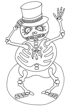 a skeleton wearing a top hat and holding two hands up