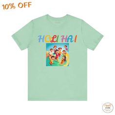 Introducing the Holi hai- festival of colors Unisex Jersey Short Sleeve Tee! This classic unisex jersey short sleeve tee fits like a well-loved favorite. Made from soft cotton and featuring a quality print that will make you fall in love with it over and over again. The ribbed knit collars provide shaping while the tapered shoulders offer a better fit over time. With dual side seams to hold the garment's shape for longer, this tee is a must-have for your wardrobe. Made from 100% Airlume combed and ringspun cotton, this tee is not only stylish but comfortable too. The light fabric (4.2 oz/yd²) and retail fit make it perfect for everyday wear. The tear away label ensures maximum comfort. Available in sizes S, M, L, XL, 2XL, and 3XL, this tee runs true to size. Don't miss out on this trendy a Short Sleeve Green Tops For Festivals, Fun Graphic Print Tops For Festivals, Casual Screen Print Tops For Festivals, Casual Graphic Print Tops For Festivals, Casual Tops With Graphic Print For Festivals, Holi Hai, Festival Of Colors, Burst Of Color, Color Festival