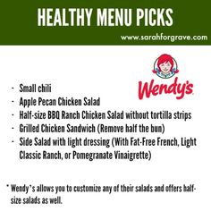 the menu for wendy's chicken salad is shown in red and white lettering,