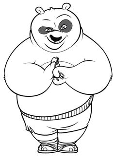 a cartoon bear with big eyes and an arm around his waist, standing in front of a