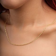 14k Gold Chain Necklace,Gold Filled Chain,Twist Chain Necklace, Chain Necklace in Gold Filled and Rose Gold 👀 ❤️The model is wearing the necklace in 16 inches length. ❤️Product Details ❤️Handmade / Handcrafted Fine Jewelry ❤️Metal:14K Gold Filled ❤️Chain Width: Approx. 3mm Colors: Silver Gold Rose Gold Other styles are available in our shop at https://www.etsy.com/shop/GoldPersonalized?ref=seller-platform-mcnav Please contact us if you have any questions or requests/ideas for our shop, we'd love to hear from you! Rope Chain Link Necklace As Gift, Yellow Gold Figaro Chain Rope Necklace, 14k Gold-filled Rose Gold Satellite Chain Jewelry, Classic Gold-plated Rope Chain Jewelry, Adjustable Rose Gold 14k Gold-filled Chain Necklace, Valentine's Day Gold-tone Adjustable Chain Necklace, Gold-tone Gold-plated Rope Chain Jewelry, Create Labels, Gold Chain Necklace