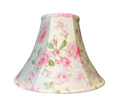 a pink flowered lamp shade on a white background