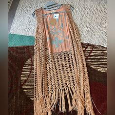 This Is A Knee-Length (Depending On Height- I’m 5’3”) Vest With Fringe. The Color Is Coral/Orange With A Turquoise Blue Embroidered Back. New! Wrap Front Sweater, Suede Fringe Vest, Flannel Tunic, Ruffle Long Sleeve Blouse, Boho Style Tops, Hooded Flannel, Fringe Vest, Long Sleeve Floral Top, Short Sleeve Hoodie