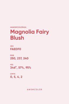 the back side of a pink and white poster with text that reads, magnania fairy blush