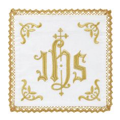 IHS Embroidered Chalice Pall Chalice Illustration, Traditional Gold Embroidered Fabric With Machine Embroidery, Eucharist Embroidery, Traditional Chasuble With Gold Embroidery For Church, Traditional Gold Machine Embroidered Fabric, Unitarian Universalist Chalice, Golden Chalice, Ceremonial Gold Fabric With Embroidered Border, Divine Love