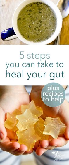 hands holding star shaped food with text overlay that reads 5 steps you can take to heal your gutt plus recipes to help