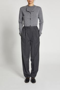 The Chester Pinstripe High Waisted Pant combines classic pinstripe design with modern comfort. The pull-on style and cinched waist make it easy to wear, while the option to wear it as both a high or mid-rise pant allows for versatile styling. Stay stylish and comfortable with this updated classic Poly blend Pull-on pant Cinched waist and can be worn both high or mid rise Classic and updated pinstripe Runs true to size with a relaxed fit Luxury Business Pants With Vertical Stripes, Luxury Pinstripe Workwear Bottoms, Luxury Pinstripe Bottoms For Workwear, Luxury Pinstripe Pants With Pockets, Luxury Pinstripe Wide-leg Pants, Luxury Classic Bottoms With Vertical Stripes, Luxury Pinstripe Formal Bottoms, Luxury Vertical Stripes Business Pants, Pinstriping Designs