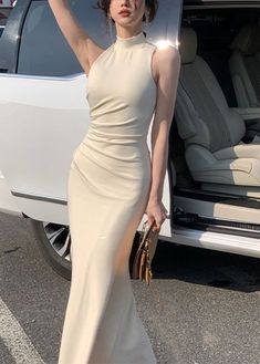 Beige Turtleneck, Bodycon Long Dress, Long Dress Summer, High Neck Bodycon Dress, Maxi Dress Summer, Gaun Fashion, Long Bodycon Dress, Maxi Robes, Fashion Elegant