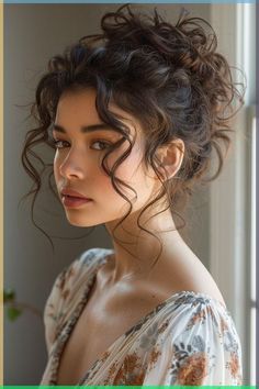 Transform your look with 30 messy bun hairstyles for long hair. Each style is perfect for adding a touch of effortless chic to your daily ensemble. Soft Curly Updo Wedding, Cute Bangs For Curly Hair, Curly Hair Bun For Wedding, Fairy Bun Hairstyles, Hair Styles For Bun, Wedding Hair Bangs Updo, Space Buns Wedding Hair, Messy Curly Updo Wedding, Styling Short Hair For Wedding