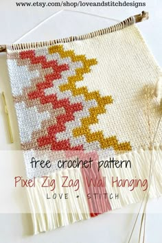 the free crochet pattern for a wall hanging is featured in this postcard