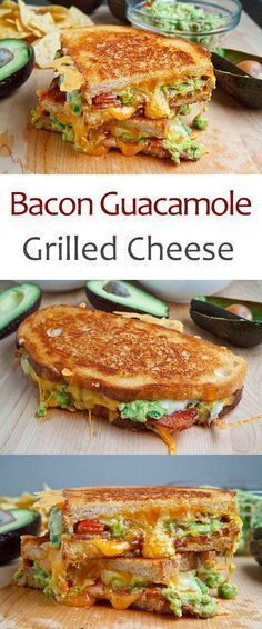 bacon guacamole grilled cheese sandwich with avocado on the side