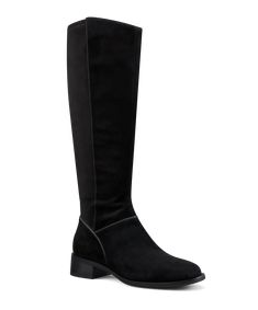 Meet our first-ever tall boot—an elegant reimagining of our best-selling smoking slipper for winter’s colder months. Crafted from premium black suede with a soft faux stretch suede back, it offers a sleek fit that stretches comfortably to fit most, including wider, calf sizes with ease. This equestrian-inspired riding boot features a stunning tuxedo grosgrain back tab spine that molds to your leg, and the slightly curved topline offers a slimming effect. The footbed includes our signature 7 laye Black Boots Tall, Tall Boot, Riding Boot, Comfortable Flats, Starling, Leather Pulls, Flats Top, Tall Boots, Black Suede