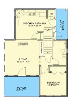 the floor plan for a two bedroom, one bath apartment with an attached kitchen and living room