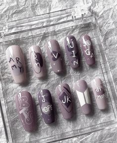 Bts Inspired Nail Art, Army Nails, K Pop Nails, Army Accessories, Nail Goals, Bts Tattoos, Korean Nails, Classic Nails, Pretty Gel Nails