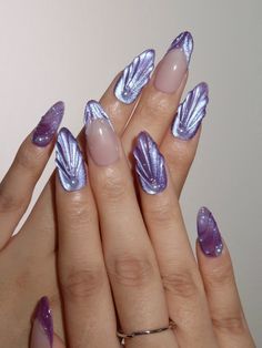 Introducing Starry Enchantress Press-on Nails by Ersa Nails! 🌟💜 These nails feature mesmerizing purple cat-eye effects and 3D mermaid water ripple designs, perfect for a magical summer look. Ideal for beach nails and vacation vibes, our high-quality Press-on Nails elevate your nail art. 💅✨   #BeachNails #VacationNails #NailArt #SummerNails #PressOnNails #CatEyeNails #MermaidNails #TrendyNails #FashionNails #ElegantNails #NailSalon #NailInspo Cat Eye 3d Nails, Mermaid Inspo Nails, Purple Cateye Nail Designs, Cat Eye Swirl Nails, Purple Cat Eye Nail Designs, Purple Nails Cat Eye, Mermaid Cat Eye Nails, Cat Eye Summer Nails, Summer Cat Eye Nails