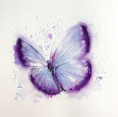 a watercolor painting of a purple butterfly