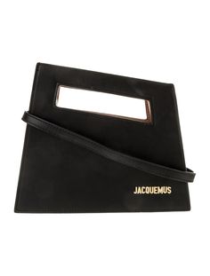 Jacquemus Top Handle Bag. Black Leather. Suede Lining. Snap Closure at Top. Unfortunately, due to restrictions, this item may not be eligible for shipping in all areas.