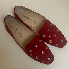 Katy Perry Red Jewel Loafers, Nwot. Size 9.5 Holiday Shoes, Red Jewel, Katy Perry, Suede Shoes, Flat Shoes Women, Loafer Flats, Shoes Flats, Loafers, Women Shoes