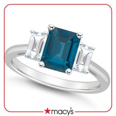 in stock 3 Stone Rings, Wedding Watch, London Blue Topaz, London Blue, Blue Rings, White Topaz, Modern Elegance, Emerald Cut, Gifts For Teens