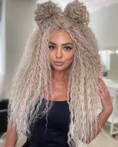 Curly Hairstyles Long, Synthetic Dreads Hairstyles, Messy Hair Look, Champagne Hair, Beauty Hair Color, Hair Upstyles, Cute Box Braids Hairstyles, Ribbon Hairstyle, Braids With Curls