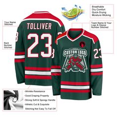 custom hockey jersey with the name and number for each team, as well as other items