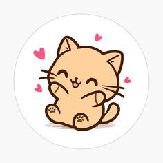 a cartoon cat with hearts around it's eyes and paws on the ground sticker