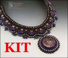 an elaborate necklace and earring made with beads