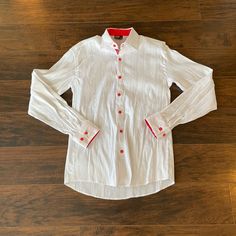 Questions? Leave A Comment Below! Prada Shirt, Thread Dress, Prada Milano, Metallic Thread, Mens Shirt Dress, Dress Shirts, White Silver, Shirt Color, Dress Shirt