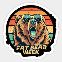 Fat Bear Week is a celebration of success and survival. It is a way to celebrate the resilience, adaptability and strength of Katmai’s brown bears. Bears are matched against each other in a “march madness” style competition and online visitors can vote who is ultimately crowned the Fat Bear Week 2023 Champion. Over the course of the week, virtual visitors learn more about the lives and histories of individual bears while also gaining a greater understanding of Katmai’s ecosystem through a series Sunset Sticker, Brown Bears, Retro Sunset, March Madness, Ecosystem, Brown Bear, Monkeys, Sticker Design, Bears