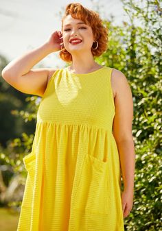 Bold Notion Sleeveless Dress | ModCloth Yellow Sleeveless Sundress For Picnic, Sleeveless Babydoll Dress, Fun In The Sun, Textured Knit, Babydoll Dress, Just In Time, Scoop Neckline, In Time, Size Clothing