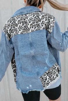 Check out this fun twist on a classic denim jacket for ladies Leopard pattern and denim is always a favorite for the young Features a relaxed fit, collared button up front, chest patch pockets, frayed hem Vintage denim contrasting cheetah patches, and major distressing details all over Size Chart (CM) Sizes Bust Shoulder Sleeve_Length Length Hem_Width Relax Relax Relax Relax Relax S 105 53.5 51.5 68 103 M 110 56 52 70 108 L 115 58.5 52.5 72 113 XL 123 62.5 53 74 121 2XL 131 66.5 53.5 76 129 Elas Blue Leopard Print, Printed Denim Jacket, Blue Leopard, Classic Denim Jacket, Fringe Jacket, Women Wholesale, Denim Jacket Women, Printed Denim, Petite Outfits