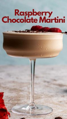 raspberry chocolate martini is garnished with fresh raspberries