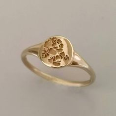 Gold signet ring, Flower signet ring, 14k gold rose signet ring , personalized Valentine's day gift 14k Gold Signet Ring, Flower Wedding Ring, Boyfriends Girlfriends, Ring Flower, Signet Rings, Pattern Ring, Gold Signet Ring, Men's Jewelry Rings, Favorite Rings