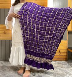 PLEASE MESSAGE ME IF YOU CAN'T CHECKOUT OR DO PAYMENT. I'LL GIVE YOU SOLUTION. I'M HERE TO HELP.  Purple Handcrafted Pure Gaji Silk dupatta, Bandhani Dupatta for women Beautifully Handwoven Pure GAJJI SILK BANDHANI DUPATTA with all over ZARI weave making it a Royal one Among the innumerable varieties of silk depending upon their source and weaving, Gaji silk stands tall because of its glaze and satin shine. Gaji silk is a veg based fabric. Satin weaves with rayon warp and cotton weft, creates a Gajji Silk Bandhani Saree, Gaji Silk Dupatta, Gajji Silk Dupatta, Bandhani Dupatta, Bandhani Saree, Silk Dupatta, Cool Fabric, Indian Outfits, Silk Fabric