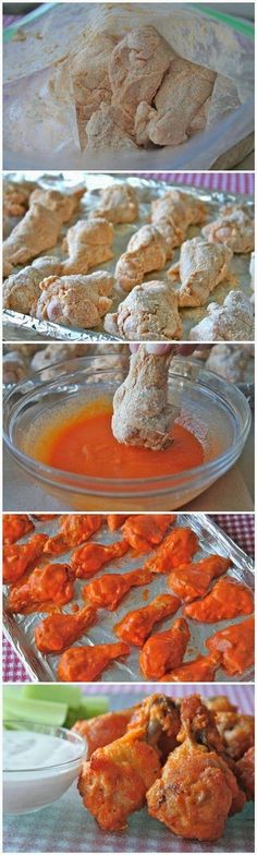 the process of making chicken wings is shown