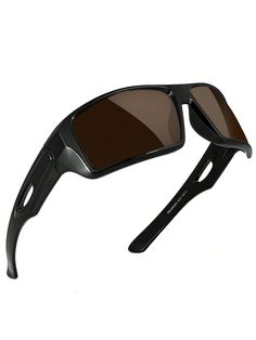 a pair of black sunglasses with brown lenses