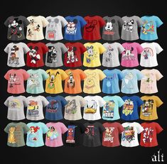 the mickey mouse shirts are all different colors