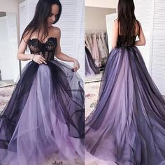 (eBay) Purple Black Gothic Wedding Dresses Strapless Applique Lace Colorful Bridal Gown Wedding Gowns With Veil, Black Wedding Dress Gothic, Purple Wedding Dress, Purple Prom, Gothic Wedding Dress, Lace Party Dresses, Wedding Dresses Strapless, Pink Prom Dresses, Black Wedding Dresses