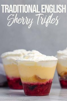 three dessert cups filled with fruit and whipped cream