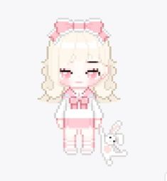 the pixel art is very cute and it looks like she's holding a cat